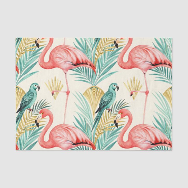 Tropischer Flamingo-Papageien-Dschungel Seidenpapier (Vorderseite)