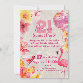 Tropischer Flamingo-Sonnenuntergangs-Party-Geburts Einladung