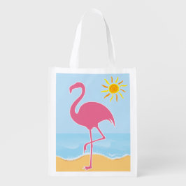 Tropischer Flamingo-Strand Wiederverwendbare Einkaufstasche