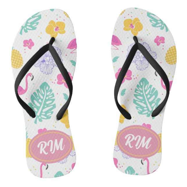 Tropischer Flamingo und Ananas Flip Flops Sommer (Fußbett)