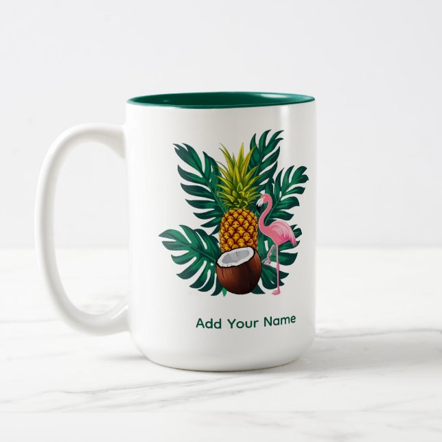 Tropischer Flamingo und Ananas Sommer Geschenk Kaf Zweifarbige Tasse (Links)