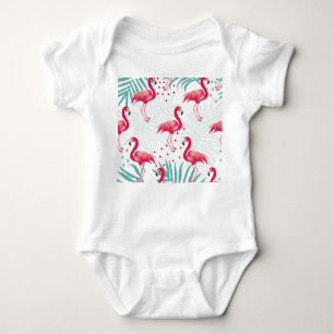 Tropischer Flamingo und Blätter, Sommermuster. Baby Strampler