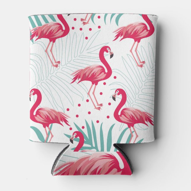 Tropischer Flamingo und Blätter, Sommermuster. Dosenkühler (Vorderseite)