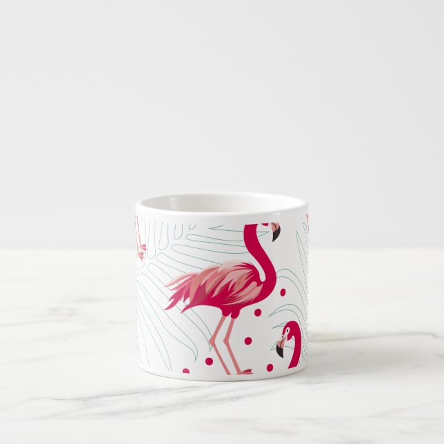 Tropischer Flamingo und Blätter, Sommermuster. Espressotasse (Vorderseite)