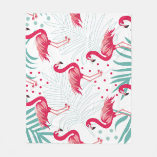 Tropischer Flamingo und Blätter, Sommermuster. Fleecedecke