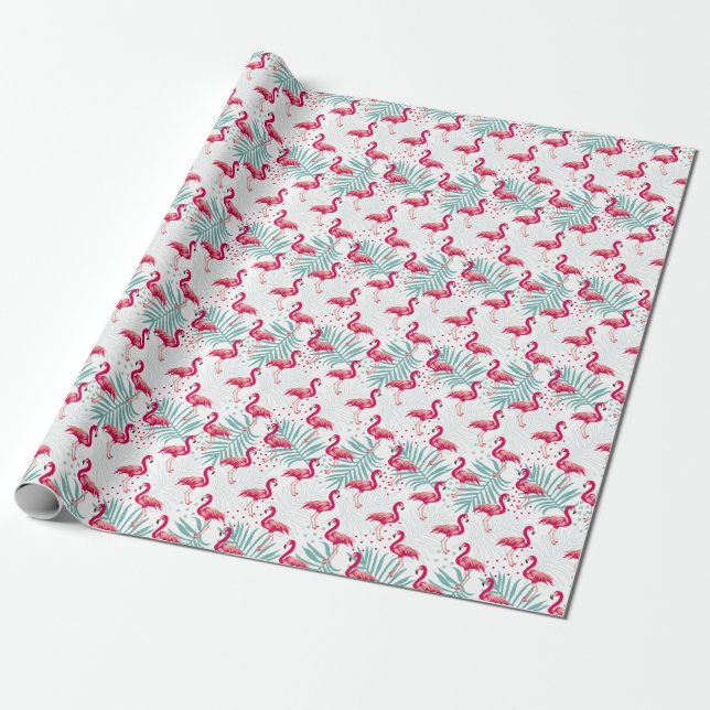 Tropischer Flamingo und Blätter, Sommermuster. Geschenkpapier (Ungerollt)