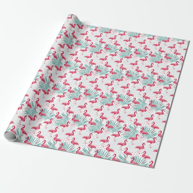 Tropischer Flamingo und Blätter, Sommermuster. Geschenkpapier (Ungerollt)