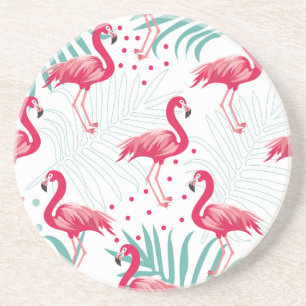Tropischer Flamingo und Blätter, Sommermuster. Getränkeuntersetzer