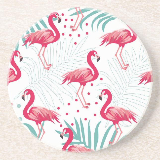 Tropischer Flamingo und Blätter, Sommermuster. Getränkeuntersetzer (Vorne)