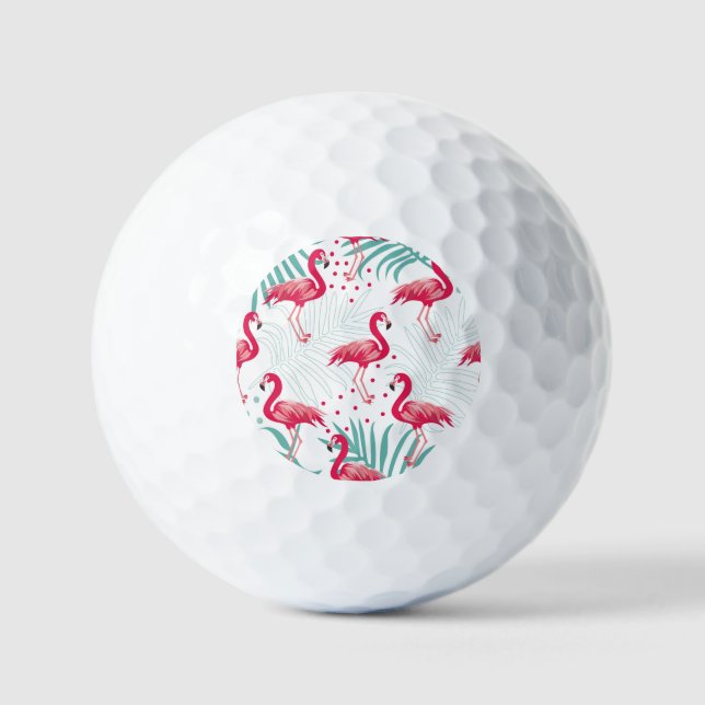 Tropischer Flamingo und Blätter, Sommermuster. Golfball (Vorderseite)