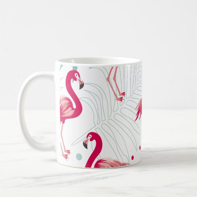 Tropischer Flamingo und Blätter, Sommermuster. Kaffeetasse (Links)