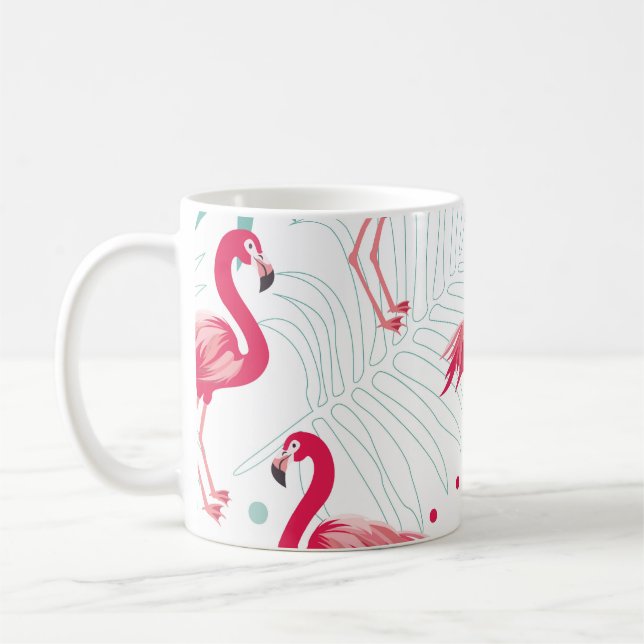 Tropischer Flamingo und Blätter, Sommermuster. Kaffeetasse (Links)