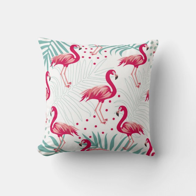 Tropischer Flamingo und Blätter, Sommermuster. Kissen (Vorderseite)