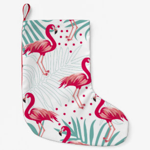Tropischer Flamingo und Blätter, Sommermuster. Kleiner Weihnachtsstrumpf