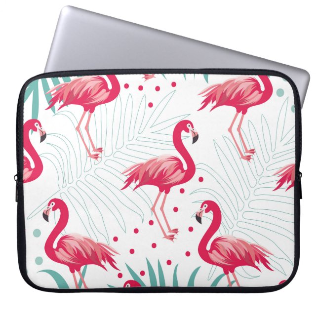 Tropischer Flamingo und Blätter, Sommermuster. Laptopschutzhülle (Vorderseite)