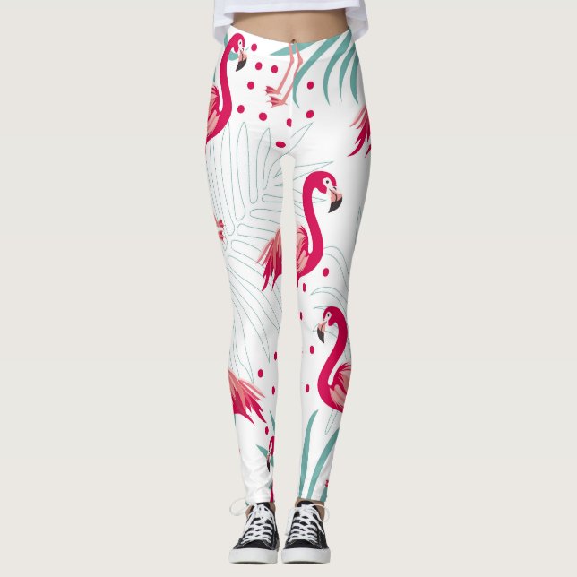 Tropischer Flamingo und Blätter, Sommermuster. Leggings (Vorderseite)