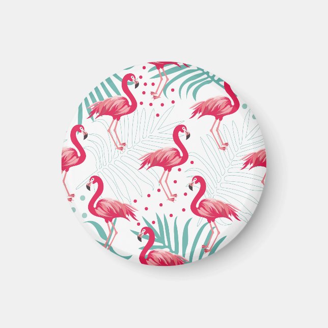 Tropischer Flamingo und Blätter, Sommermuster. Magnet (Vorne)