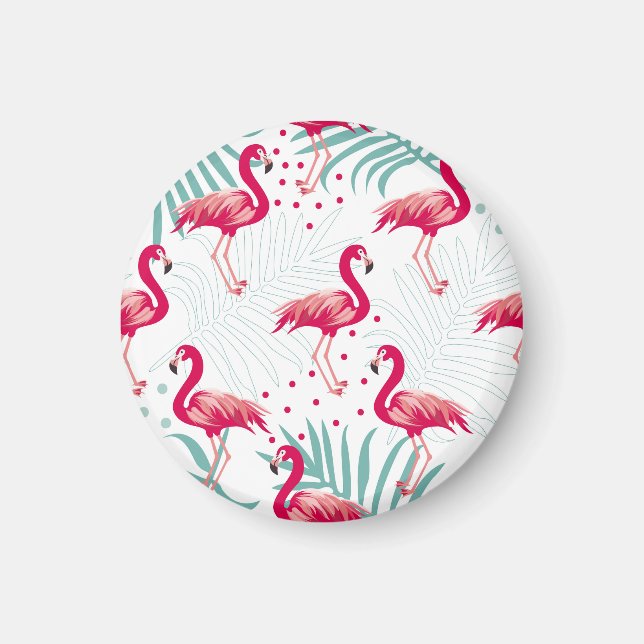 Tropischer Flamingo und Blätter, Sommermuster. Magnet (Vorne)
