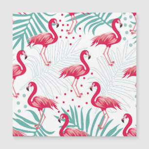 Tropischer Flamingo und Blätter, Sommermuster. Magnetkarte