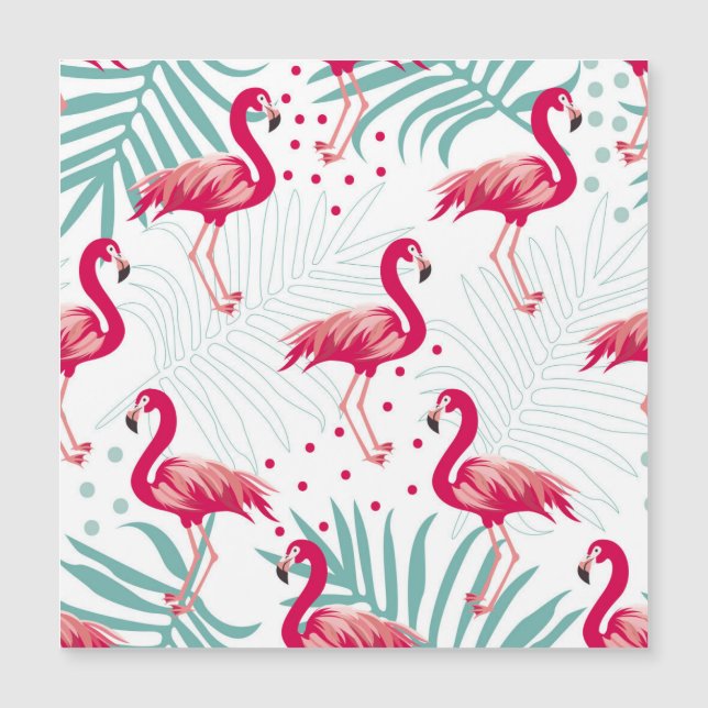Tropischer Flamingo und Blätter, Sommermuster. Magnetkarte (Vorderseite)