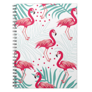 Tropischer Flamingo und Blätter, Sommermuster. Notizblock