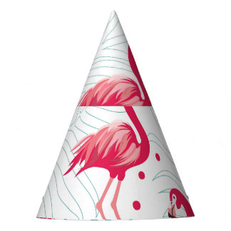 Tropischer Flamingo und Blätter, Sommermuster. Partyhütchen