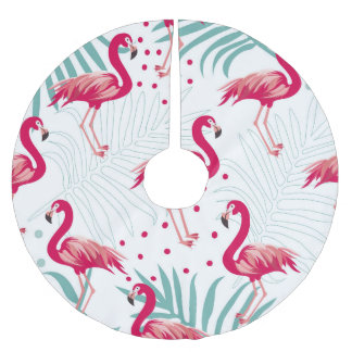 Tropischer Flamingo und Blätter, Sommermuster. Polyester Weihnachtsbaumdecke