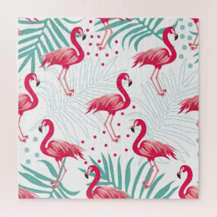 Tropischer Flamingo und Blätter, Sommermuster. Puzzle