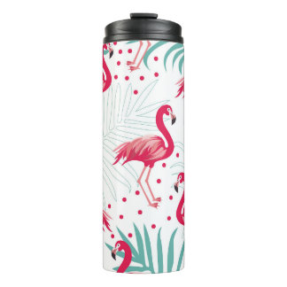 Tropischer Flamingo und Blätter, Sommermuster. Thermosbecher