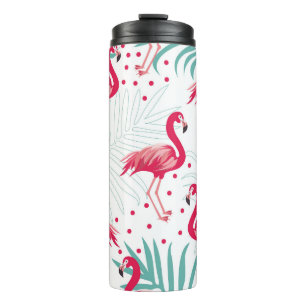 Tropischer Flamingo und Blätter, Sommermuster. Thermosbecher
