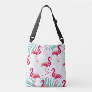 Tropischer Flamingo und Blätter, Sommermuster. Tragetaschen Mit Langen Trägern