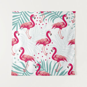 Tropischer Flamingo und Blätter, Sommermuster. Wandteppich