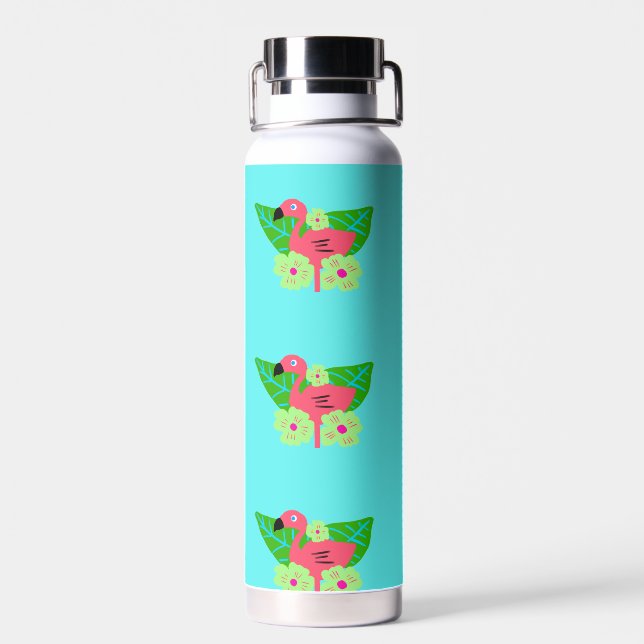 Tropischer Flamingo und Blume Trinkflasche (Rückseite)