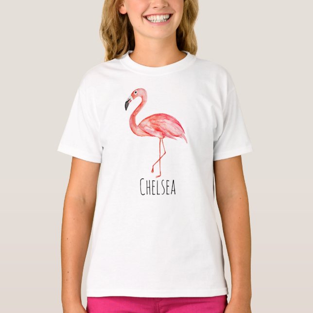 Tropischer Flamingo und Name des Mädchens T-Shirt (Vorderseite)
