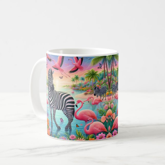 Tropischer Flamingo und Zebra Kaffeetasse (Vorderseite Links)