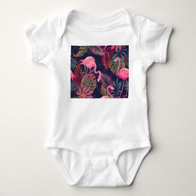 Tropischer Flamingo: Vintages Palmmuster. Baby Strampler (Vorderseite)