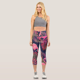 Tropischer Flamingo: Vintages Palmmuster. Capri Leggings