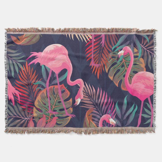 Tropischer Flamingo: Vintages Palmmuster. Decke (Vorderseite)