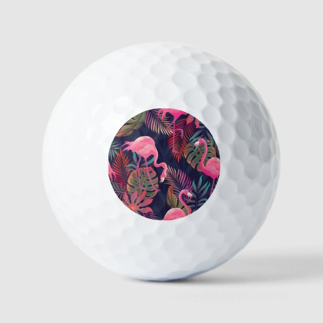 Tropischer Flamingo: Vintages Palmmuster. Golfball (Vorderseite)