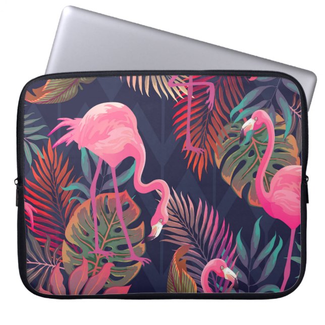 Tropischer Flamingo: Vintages Palmmuster. Laptopschutzhülle (Vorderseite)
