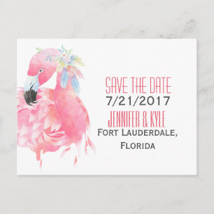 Tropischer Flamingo Wedding speichern Sie das Datu Ankündigungspostkarte