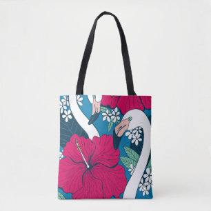 Tropischer Flamingos: Hibiskus Plumeria Hintergrun
