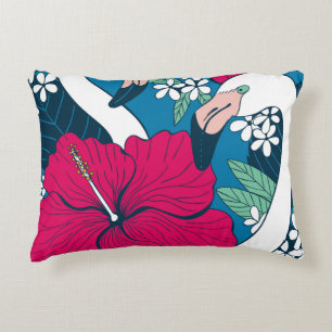 Tropischer Flamingos: Hibiskus Plumeria Hintergrun Dekokissen