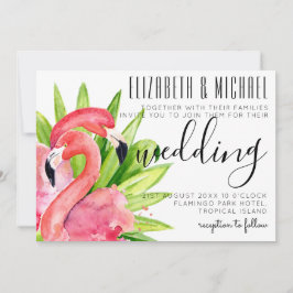 Tropischer Flamingos Hochzeitsempfang Moderne Einladung