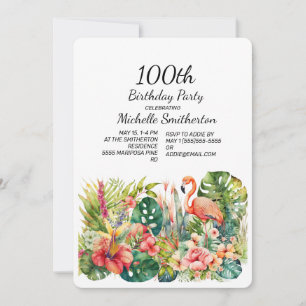 Tropischer Floraler Flamingo 100. Geburtstag Einladung