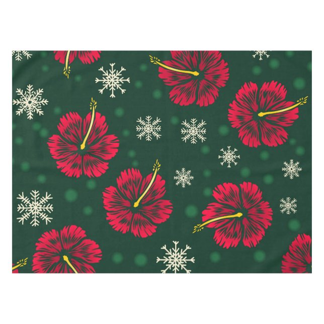 Tropischer floraler Hibiskus Snowflakes Weihnachte Tischdecke (Vorderseite (Horizontal))