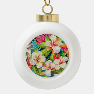 Tropischer floraler Ölmalstil Keramik Kugel-Ornament