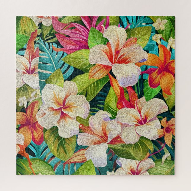 Tropischer floraler Ölmalstil Puzzle (Vertikal)