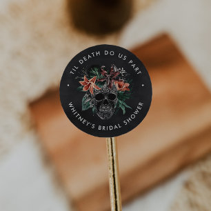 Tropischer floraler Totenkopf-Hochzeitsdusche zu H Runder Aufkleber