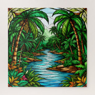 Tropischer Fluss und Palmen in einem lebendigen Ds Puzzle